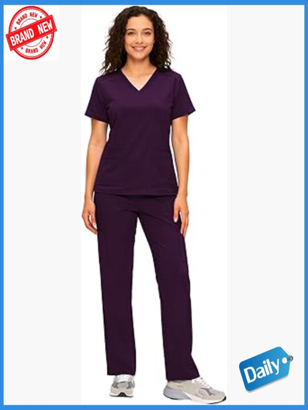 Women's Scrub Set - V-Neck Top and Cargo Straight Leg Pants with 12 Pockets